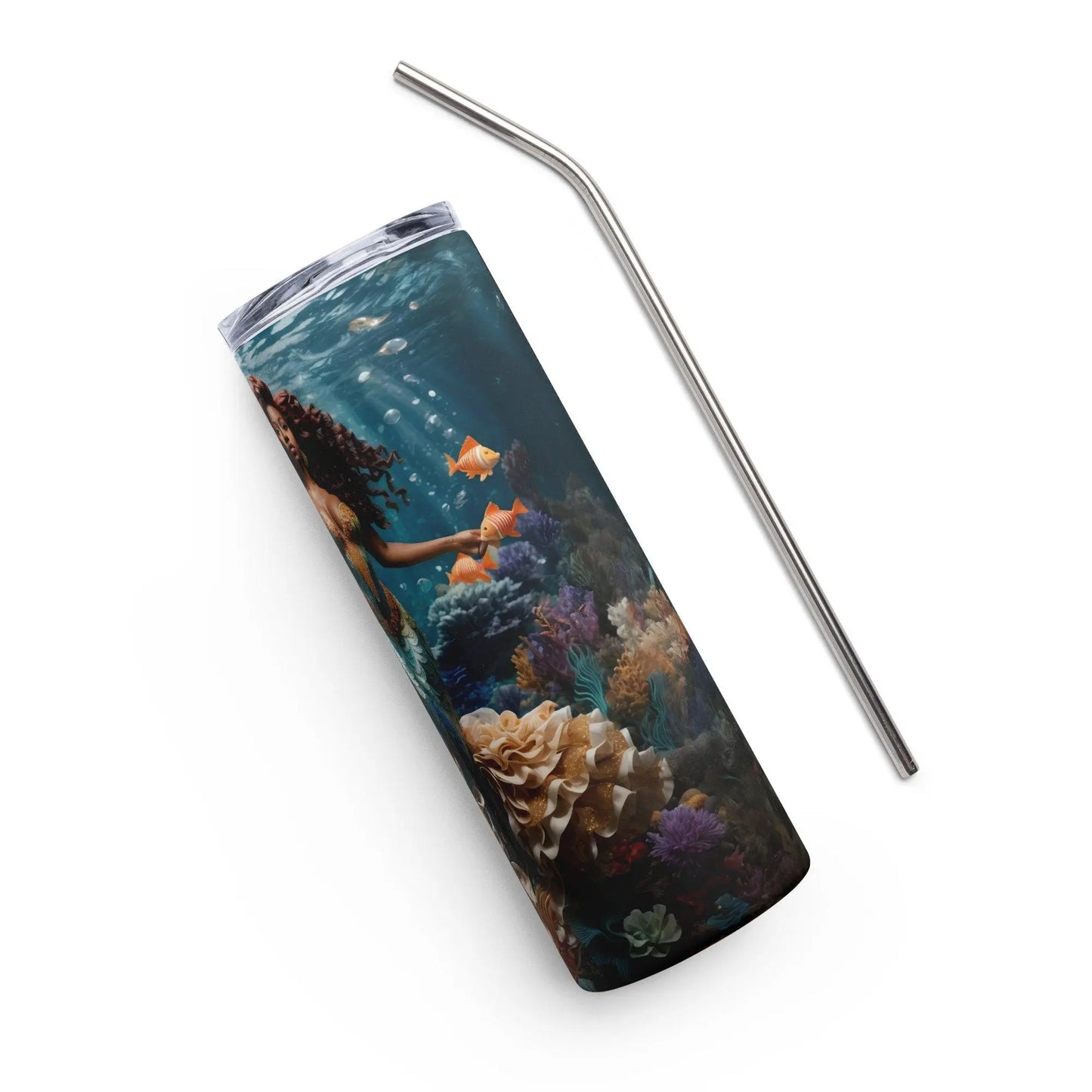African American Mermaid Tumbler - Underwater Fantasy Design - Embark on a Stylish Sipping Journey! - Panoptic Handmade