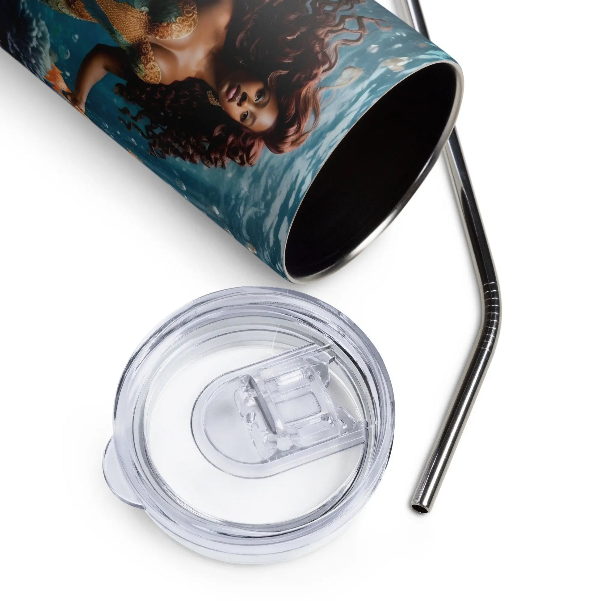 African American Mermaid Tumbler - Underwater Fantasy Design - Embark on a Stylish Sipping Journey! - Panoptic Handmade