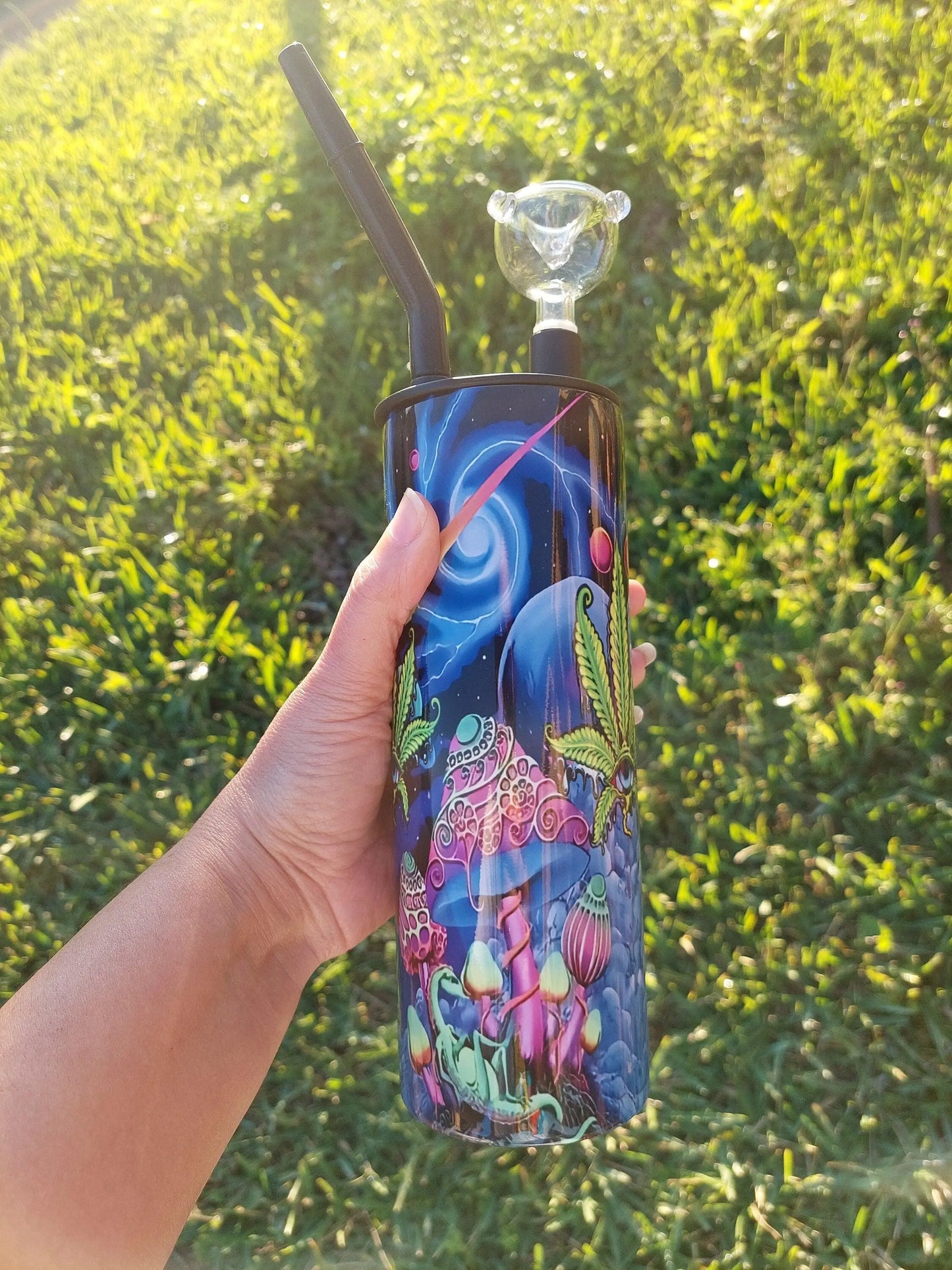 Mushrooms and Marijuana Trippy Sublimation Hookah Tumbler