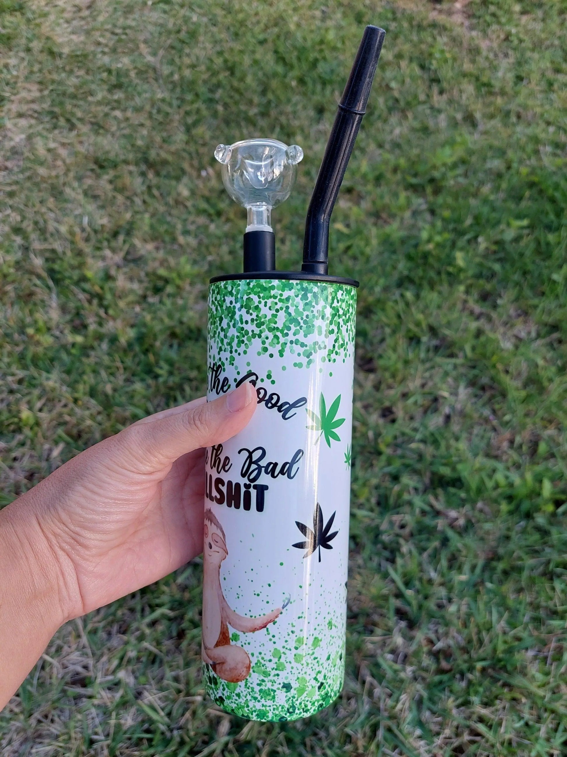 Sloth Marijuana Inhale and Exhale Sublimation Hookah Tumbler