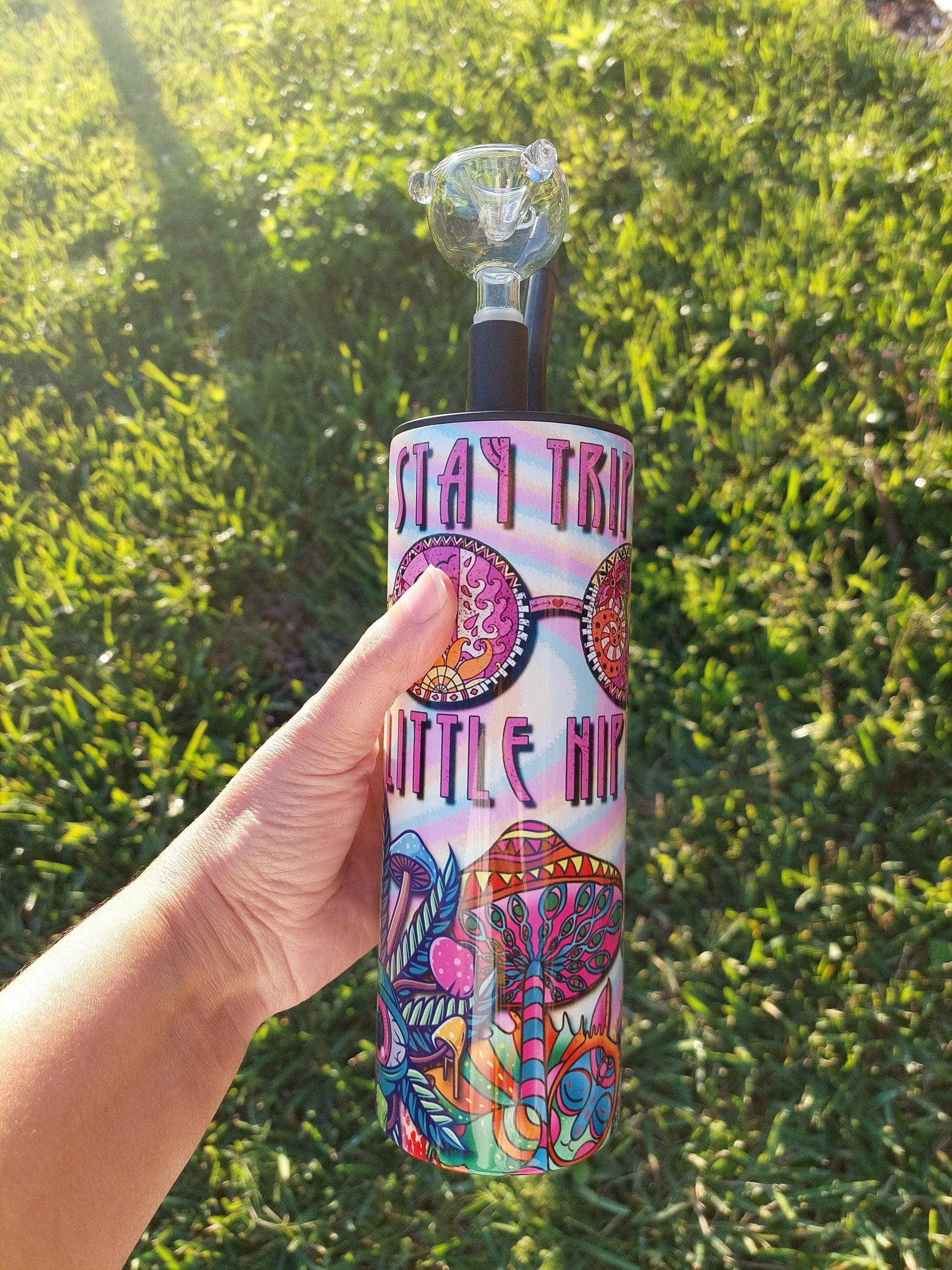Stay Trippy Little Hippie Sublimation Hookah Tumbler Design