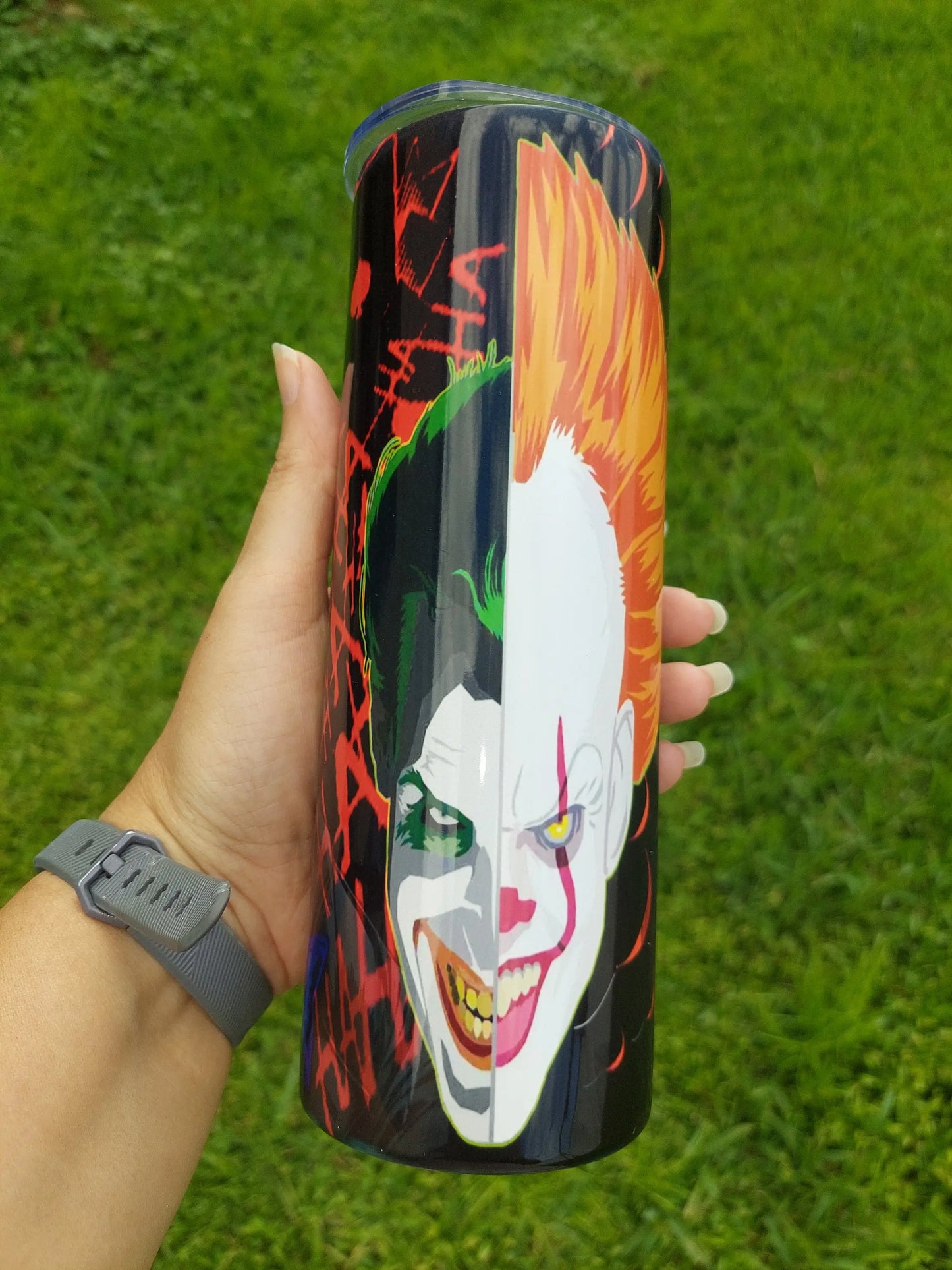 Sublimation Tumbler with a Fanbased Joker and Pennywise Design